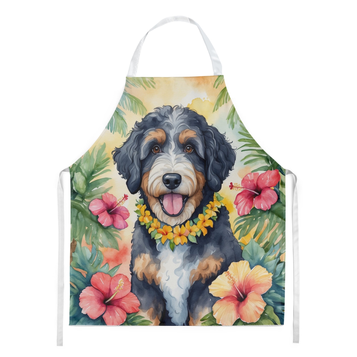 Picture of Carolines Treasures DAC6370APRON 30 x 27 in. Bernedoodle Luau Apron