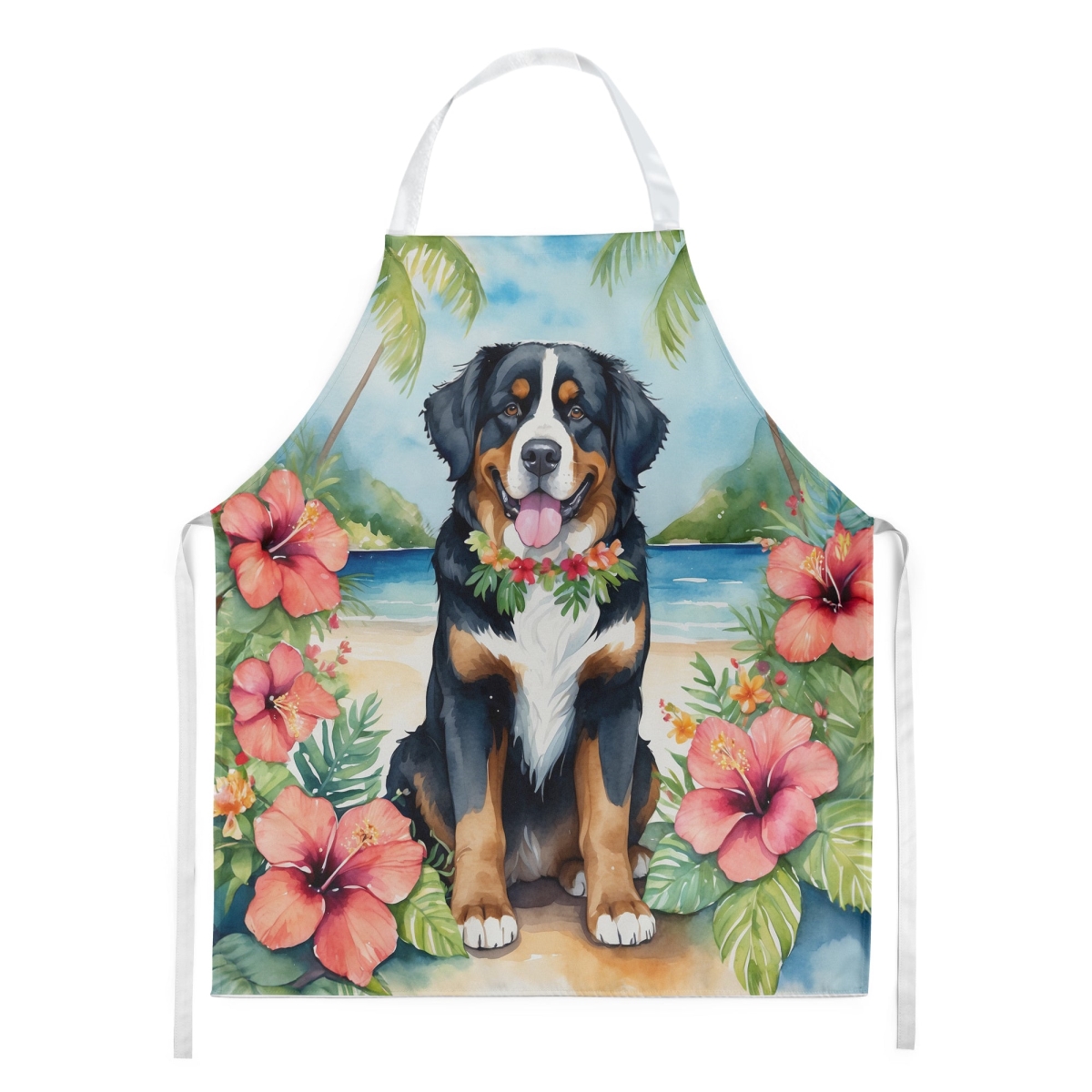 Picture of Carolines Treasures DAC6371APRON 30 x 27 in. Bernese Mountain Dog Luau Apron