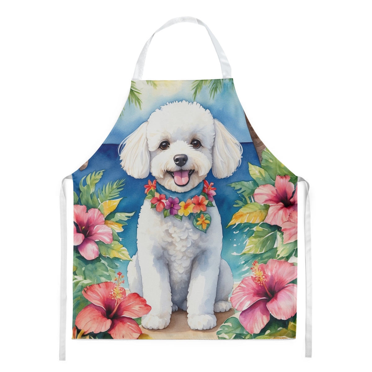 Picture of Carolines Treasures DAC6372APRON 30 x 27 in. Bichon Frise Luau Apron