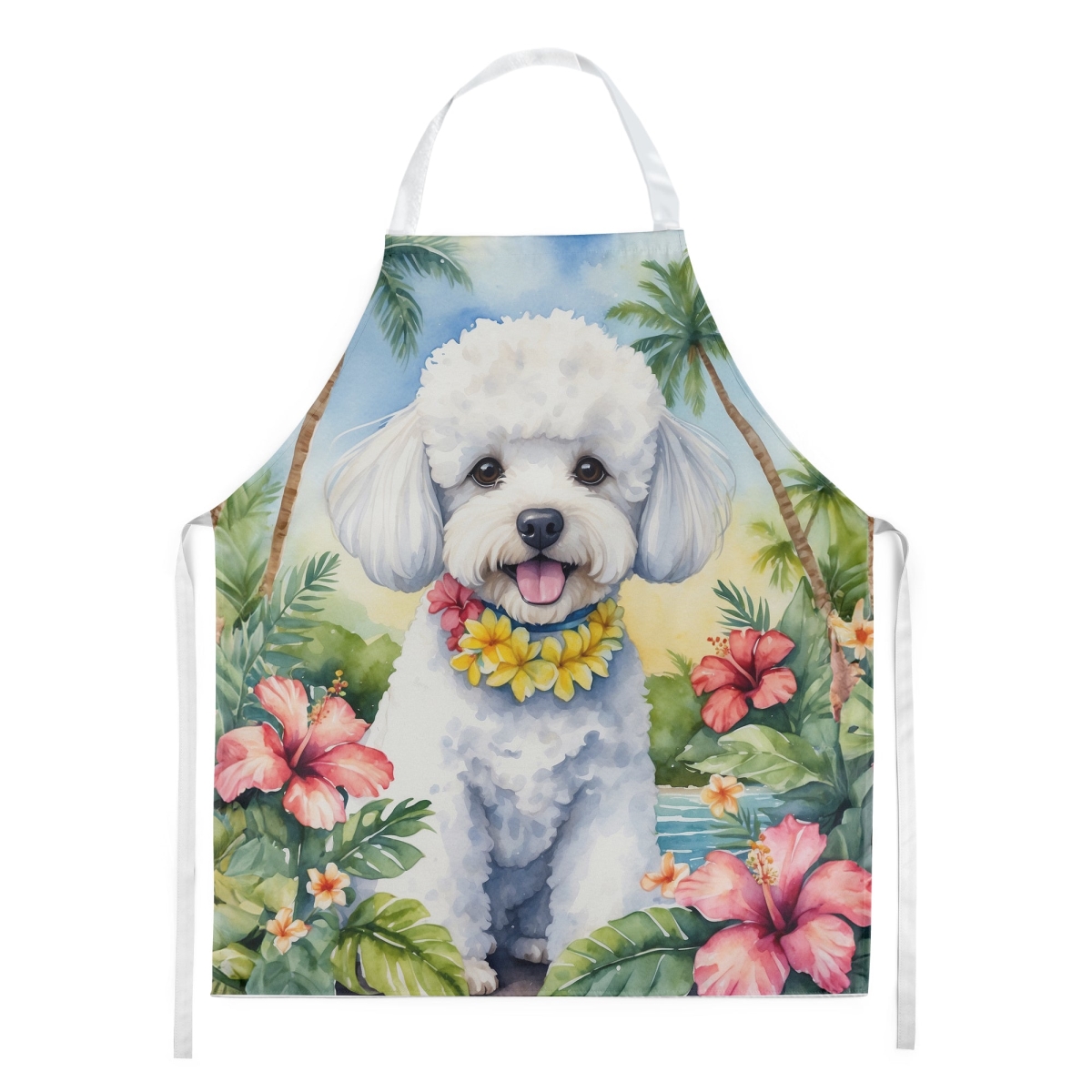 Picture of Carolines Treasures DAC6373APRON 30 x 27 in. Bichon Frise Luau Apron