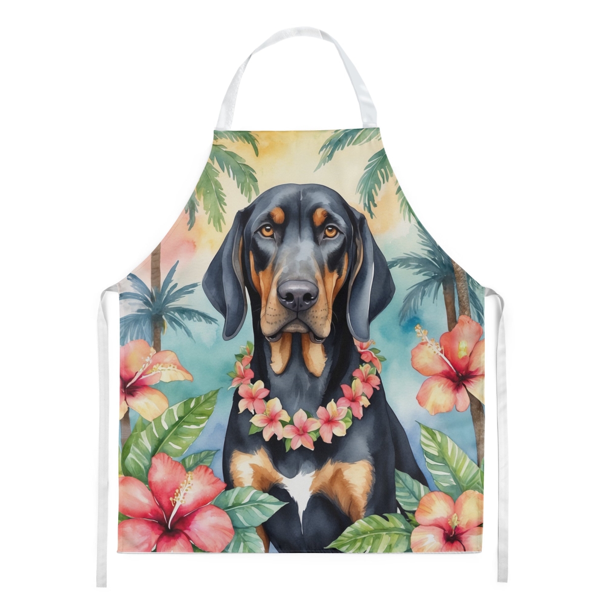 Picture of Carolines Treasures DAC6374APRON 30 x 27 in. Black & Tan Coonhound Luau Apron
