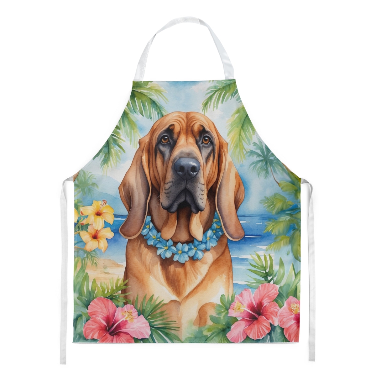 Picture of Carolines Treasures DAC6375APRON 30 x 27 in. Bloodhound Luau Apron
