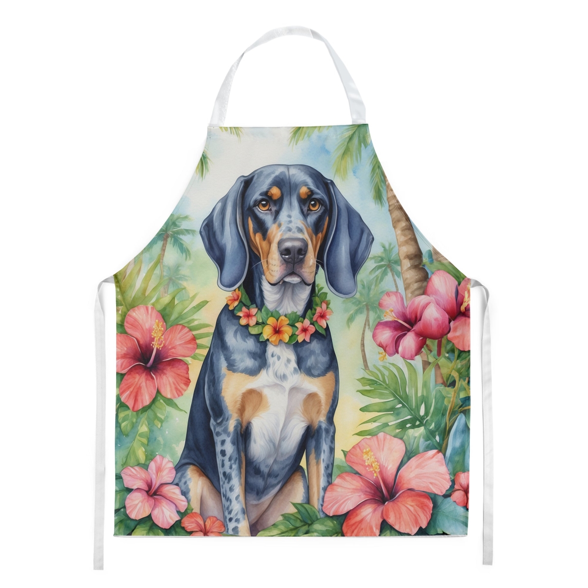 Picture of Carolines Treasures DAC6376APRON 30 x 27 in. Bluetick Coonhound Luau Apron