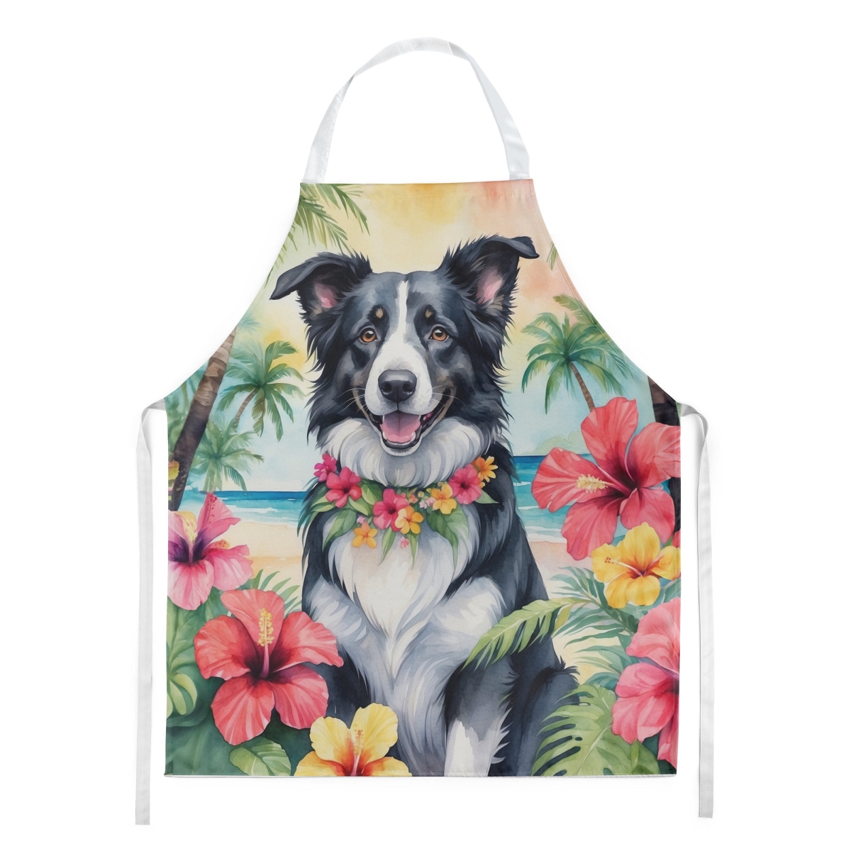 Picture of Carolines Treasures DAC6377APRON 30 x 27 in. Border Collie Luau Apron