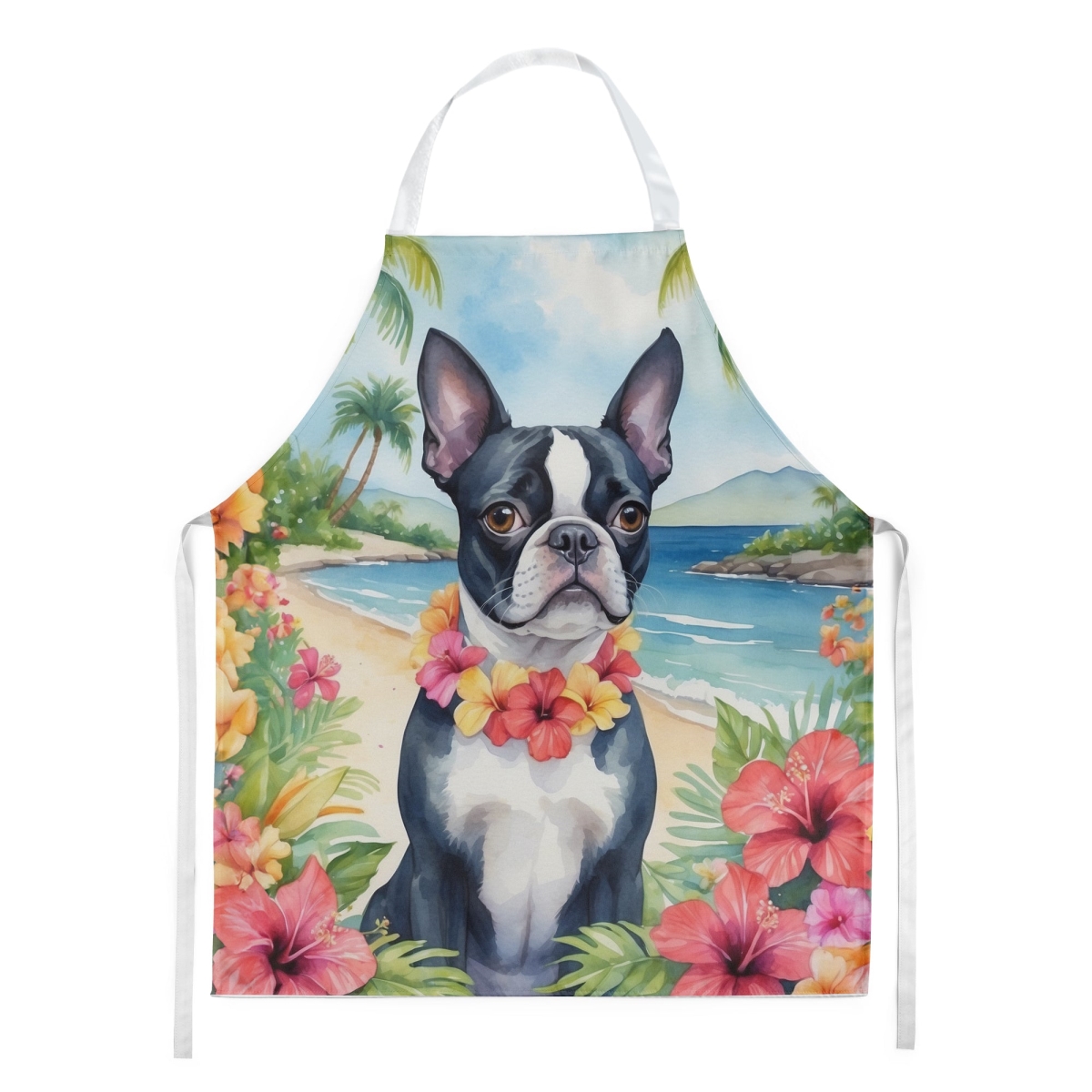 Picture of Carolines Treasures DAC6381APRON 30 x 27 in. Boston Terrier Luau Apron