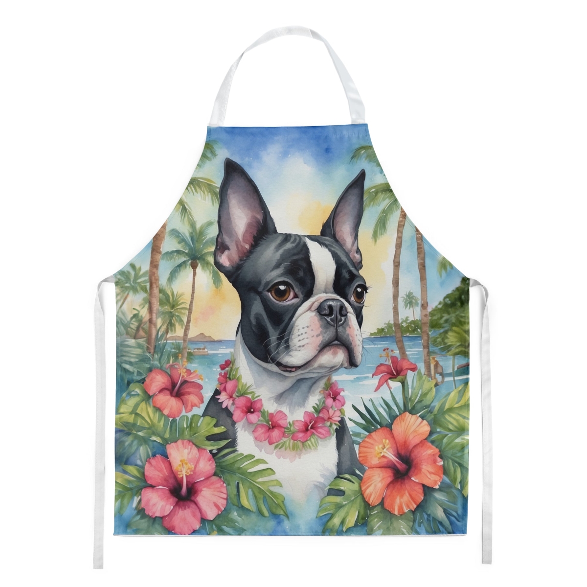 Picture of Carolines Treasures DAC6382APRON 30 x 27 in. Boston Terrier Luau Apron