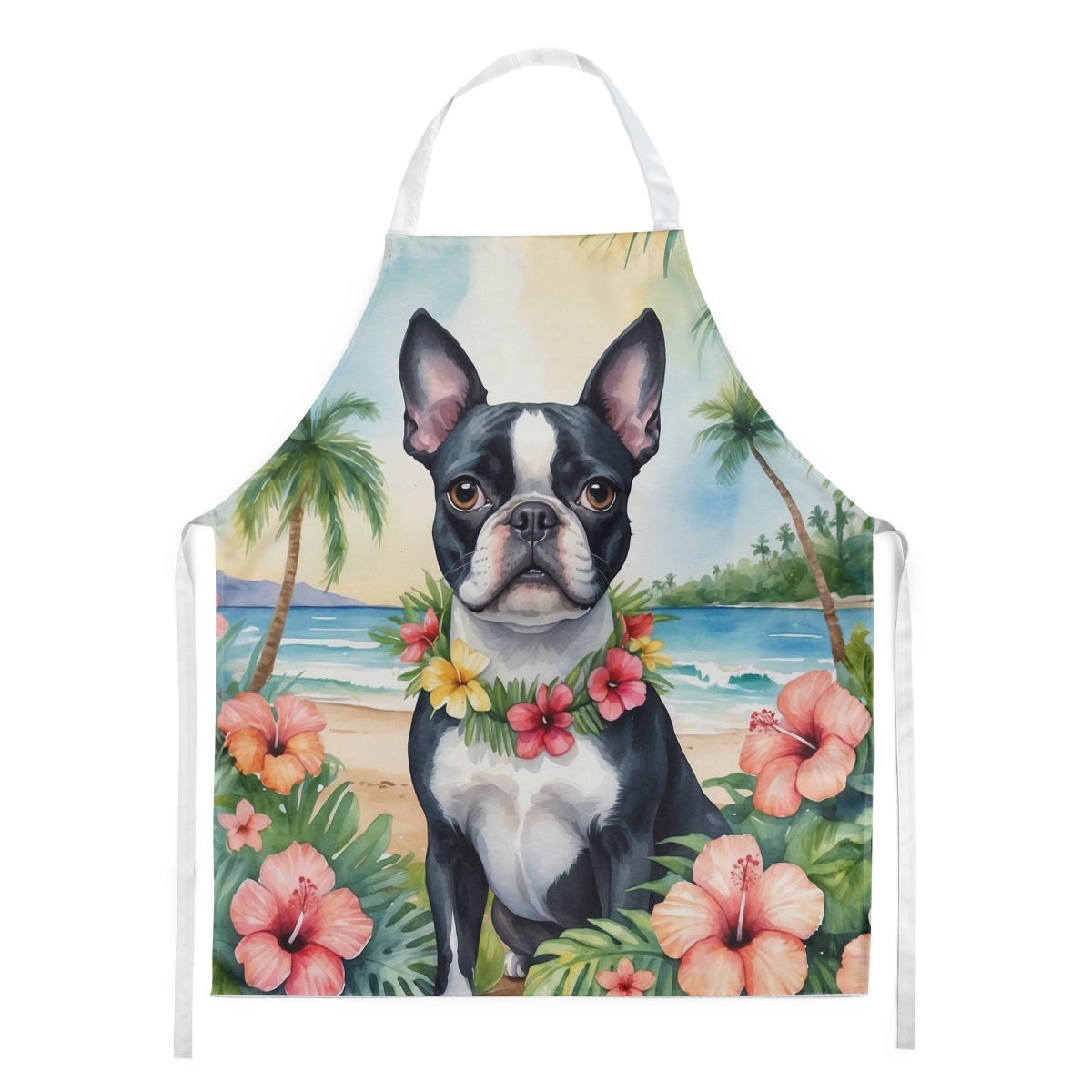 Picture of Carolines Treasures DAC6383APRON 30 x 27 in. Boston Terrier Luau Apron