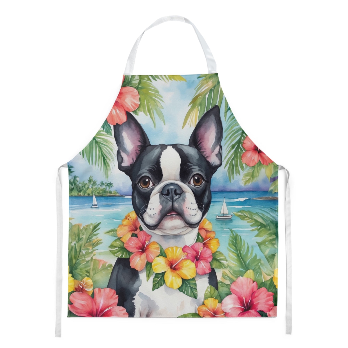 Picture of Carolines Treasures DAC6384APRON 30 x 27 in. Boston Terrier Luau Apron