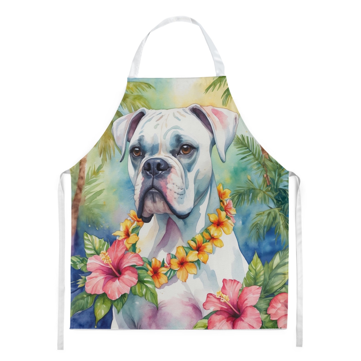 Picture of Carolines Treasures DAC6386APRON 30 x 27 in. White Boxer Luau Apron