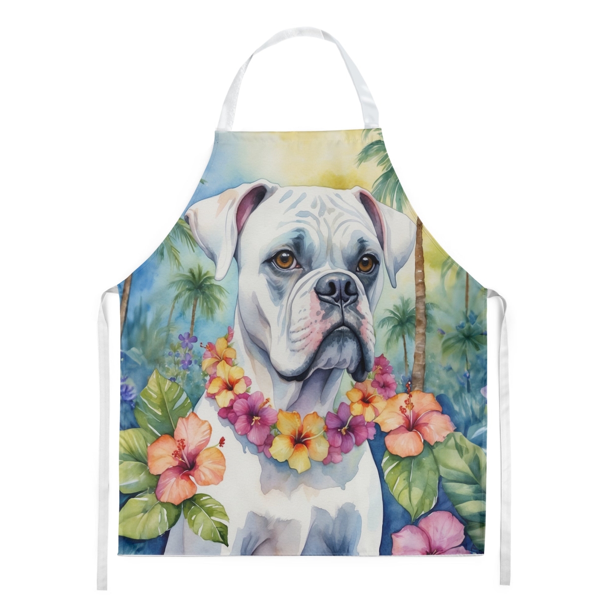 Picture of Carolines Treasures DAC6387APRON 30 x 27 in. White Boxer Luau Apron