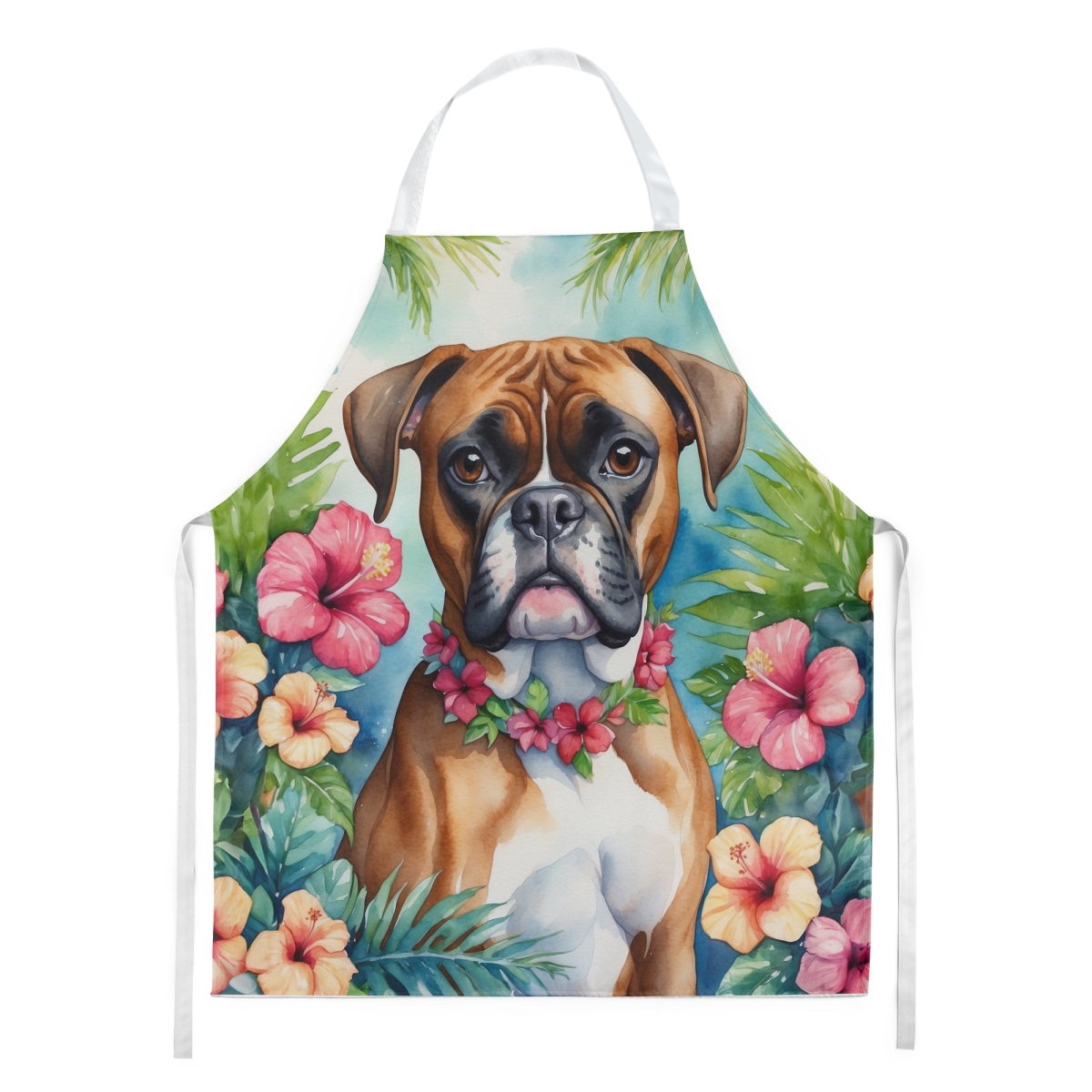 Picture of Carolines Treasures DAC6388APRON 30 x 27 in. Boxer Luau Apron