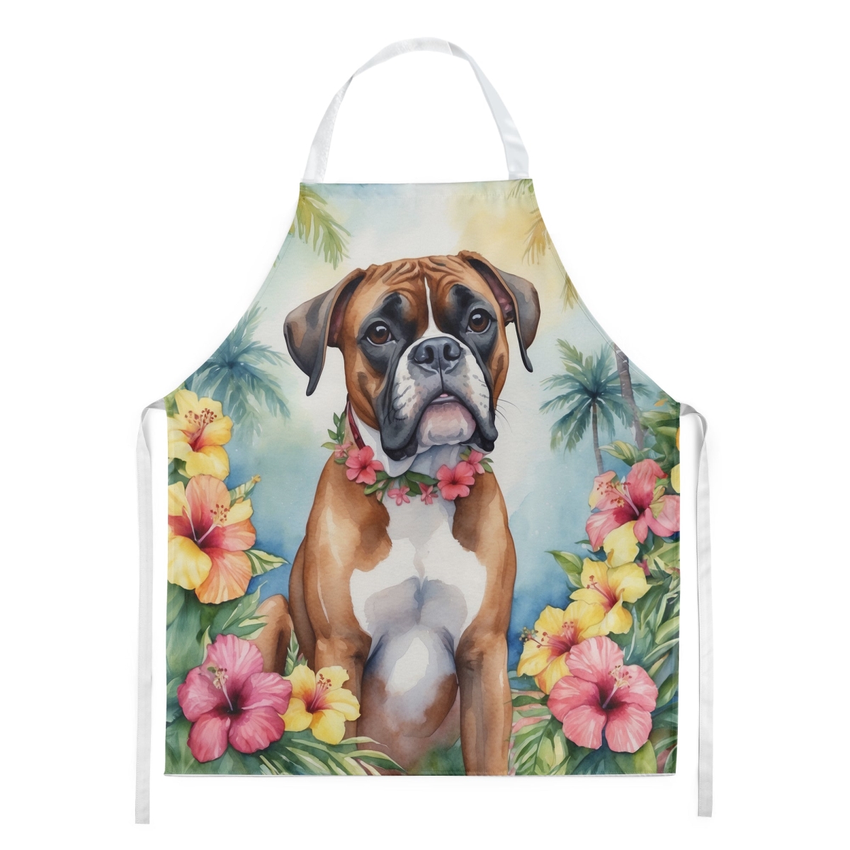 Picture of Carolines Treasures DAC6389APRON 30 x 27 in. Boxer Luau Apron