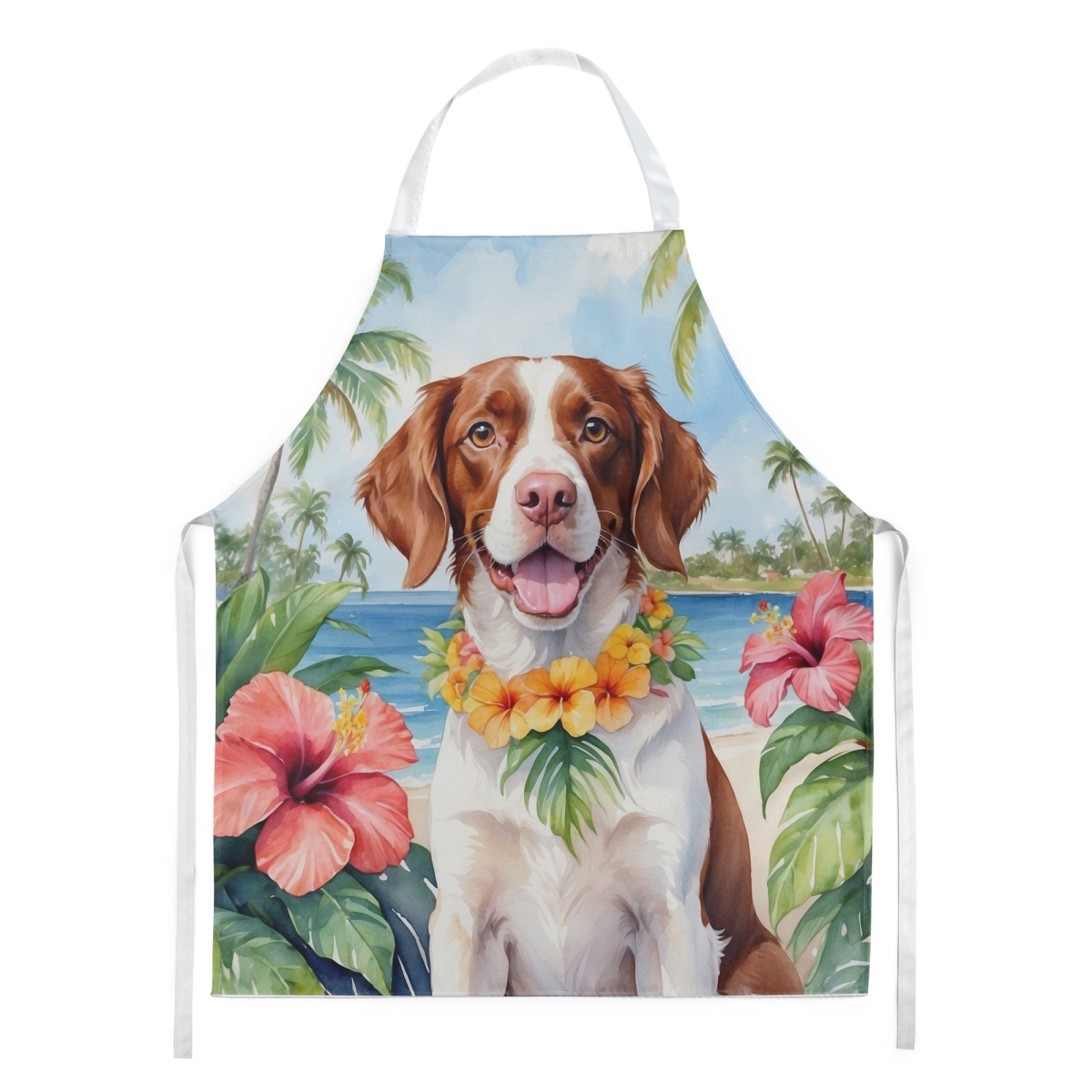 Picture of Carolines Treasures DAC6391APRON 30 x 27 in. Brittany Spaniel Luau Apron