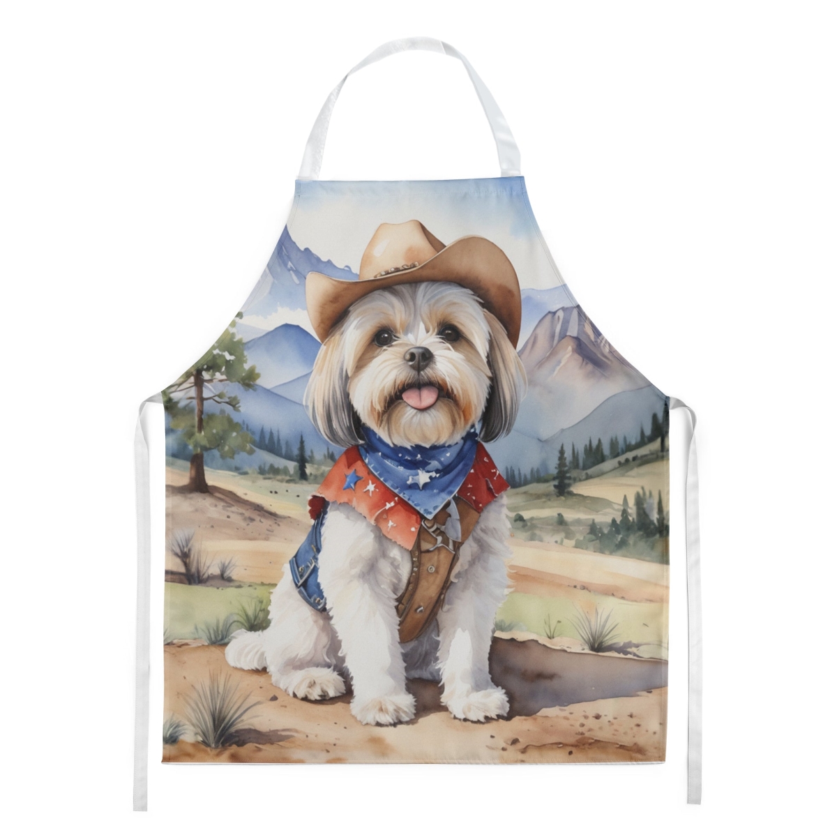 Picture of Carolines Treasures DAC5936APRON 30 x 27 in. Lhasa Apso Cowboy Welcome Apron