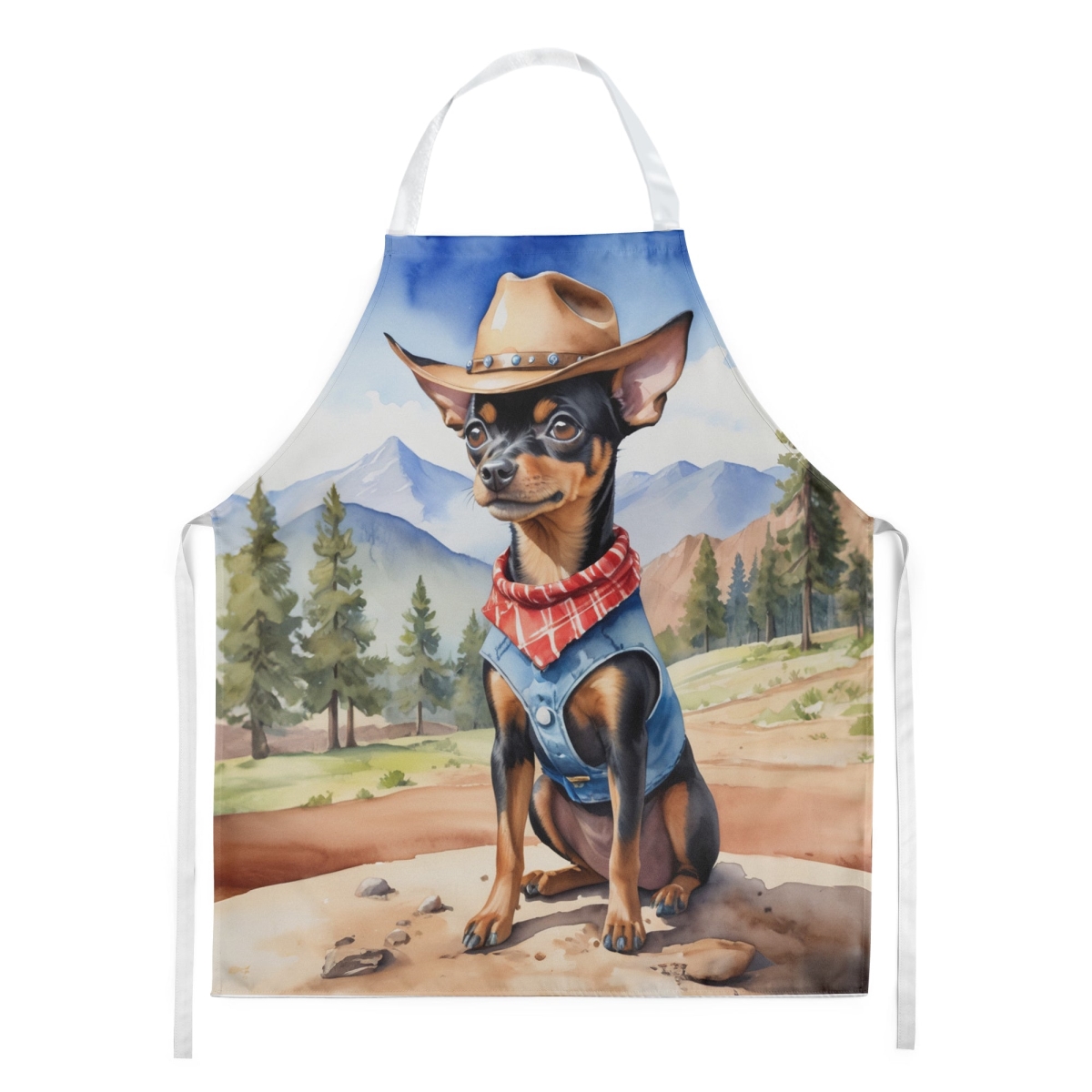 Picture of Carolines Treasures DAC5940APRON 30 x 27 in. Miniature Pinscher Cowboy Welcome Apron
