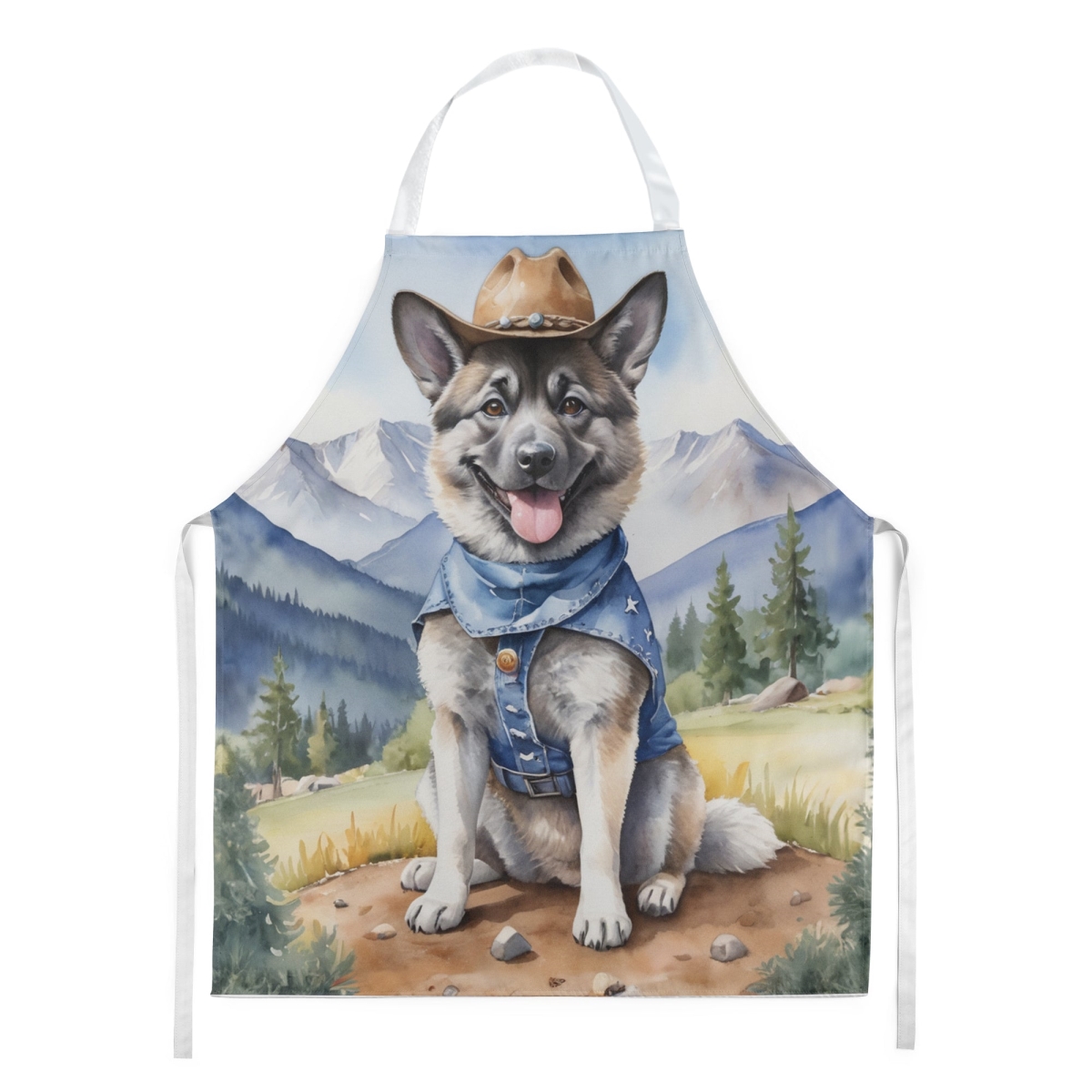 Picture of Carolines Treasures DAC5945APRON 30 x 27 in. Norwegian Elkhound Cowboy Welcome Apron