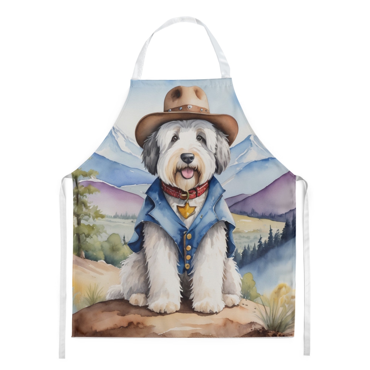 Picture of Carolines Treasures DAC5948APRON 30 x 27 in. Old English Sheepdog Cowboy Welcome Apron