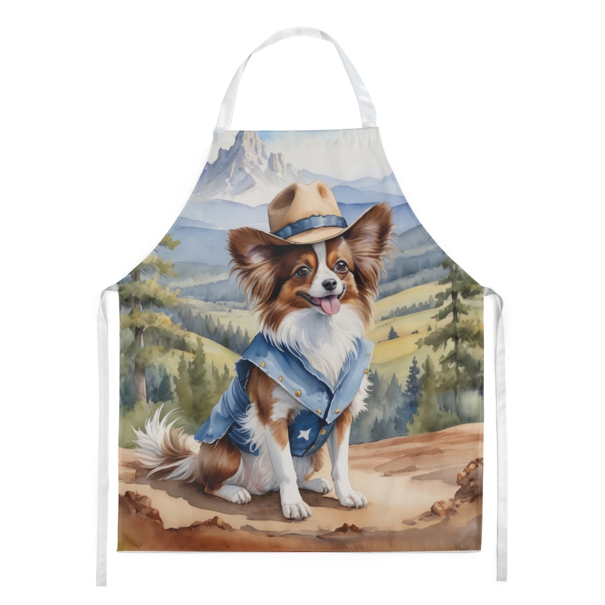 Picture of Carolines Treasures DAC5950APRON 30 x 27 in. Papillon Cowboy Welcome Apron