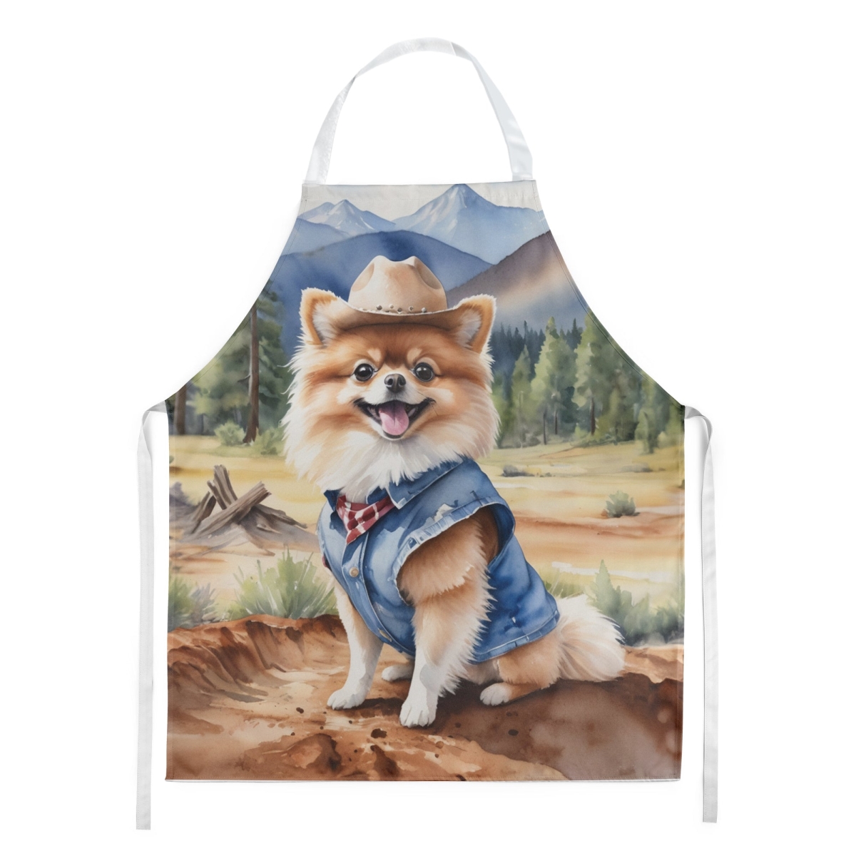Picture of Carolines Treasures DAC5957APRON 30 x 27 in. Pomeranian Cowboy Welcome Apron
