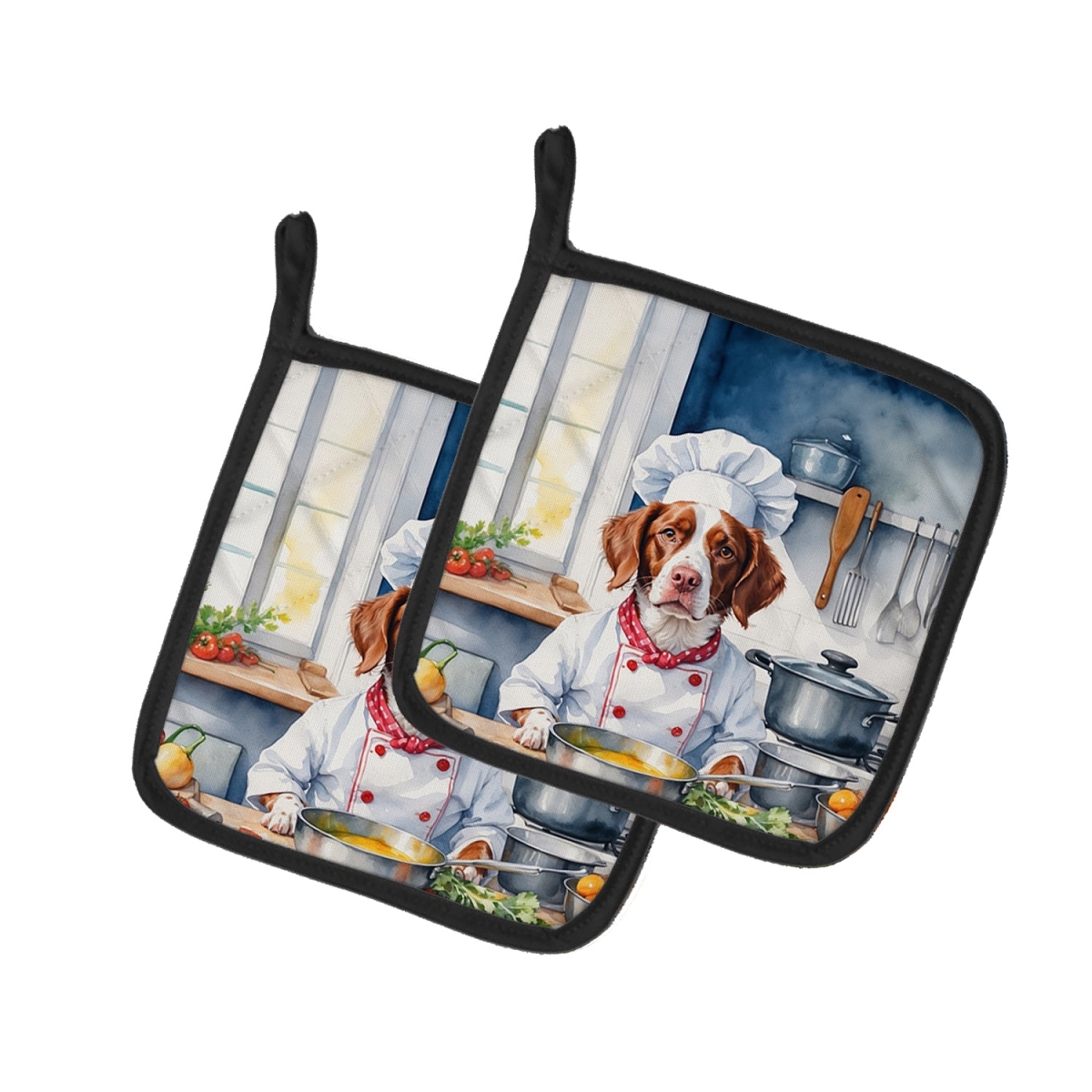 7.5 x 7.5 in. Brittany Spaniel The Chef Pair of Pot Holder