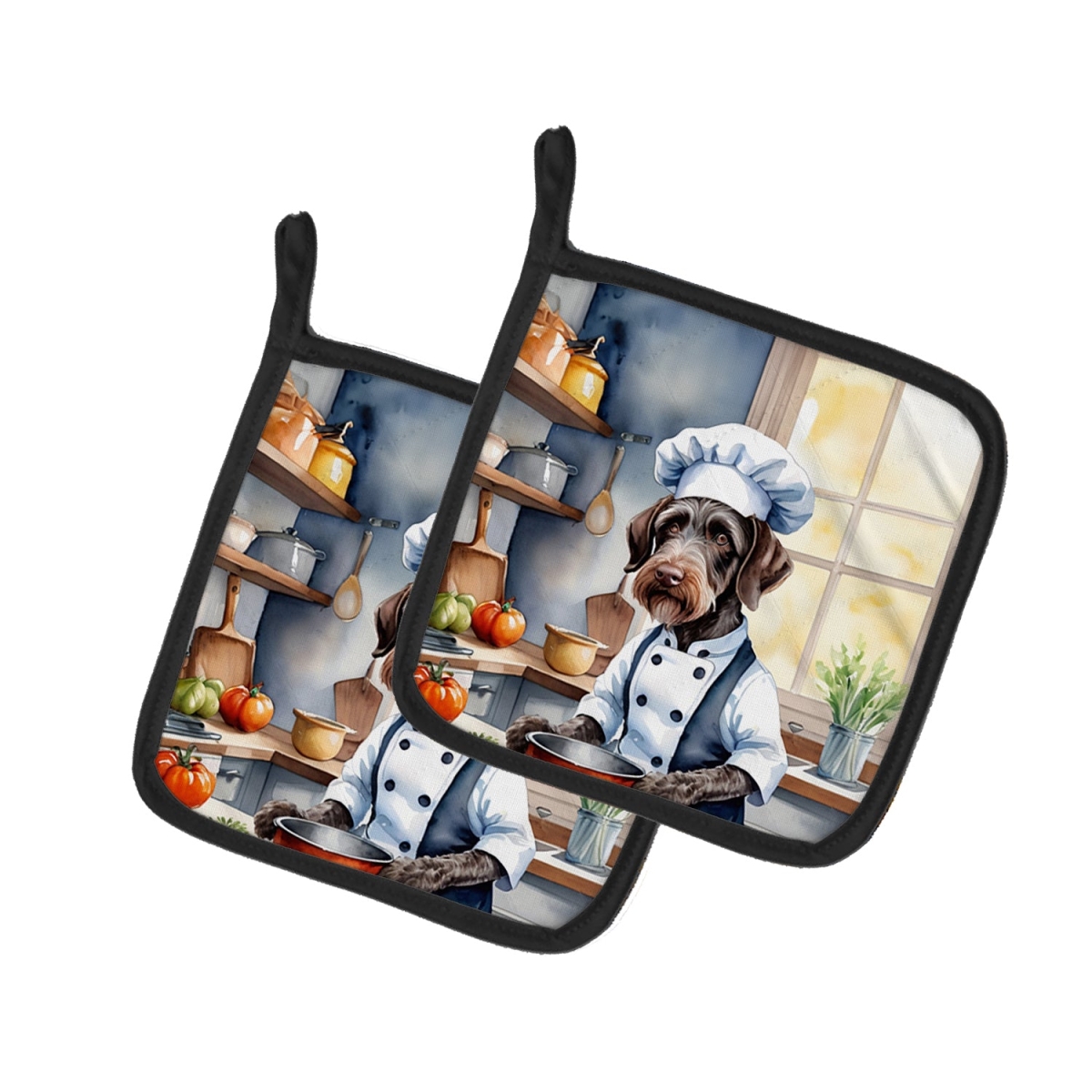 DAC6255PTHD 7.5 x 7.5 in. German Wirehaired Pointer The Chef Pair of Pot Holder