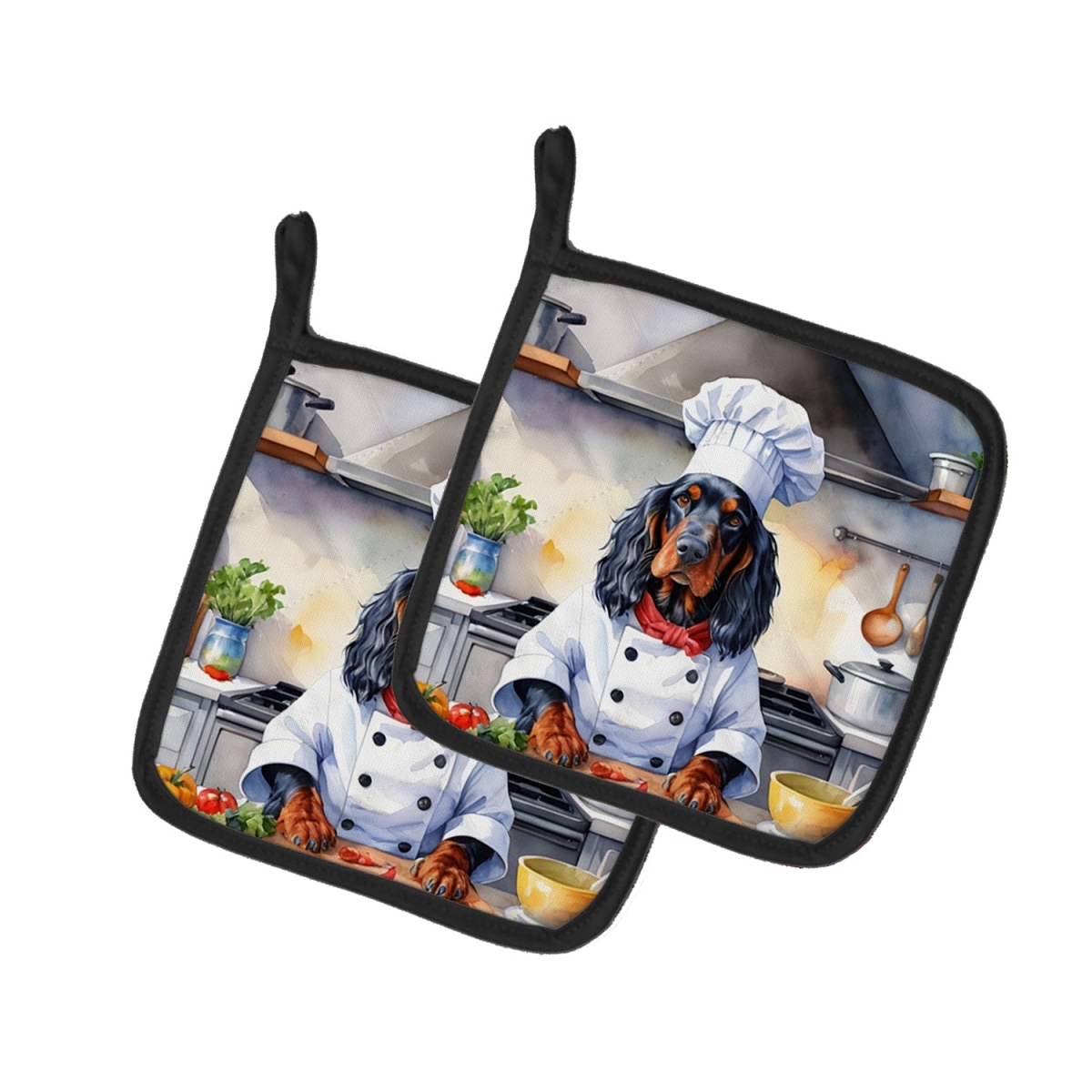 7.5 x 7.5 in. Gordon Setter The Chef Pair of Pot Holder