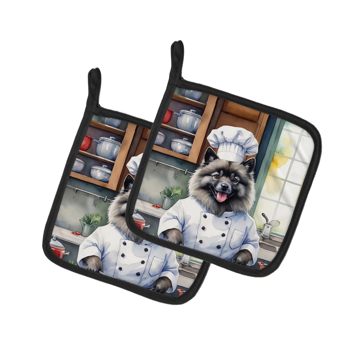 7.5 x 7.5 in. Keeshond The Chef Pair of Pot Holder