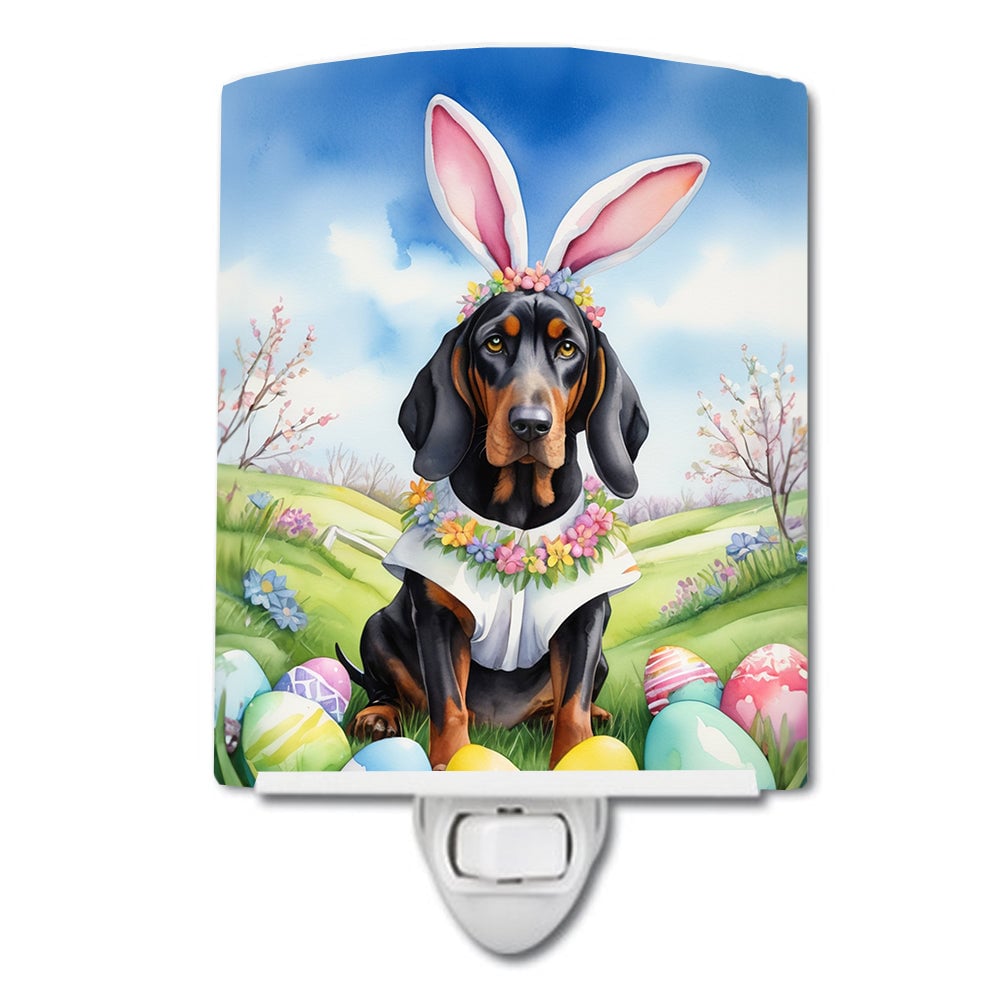 DAC4955CNL 6 x 4 in. Black & Tan Coonhound Easter Egg Hunt Ceramic Night Light