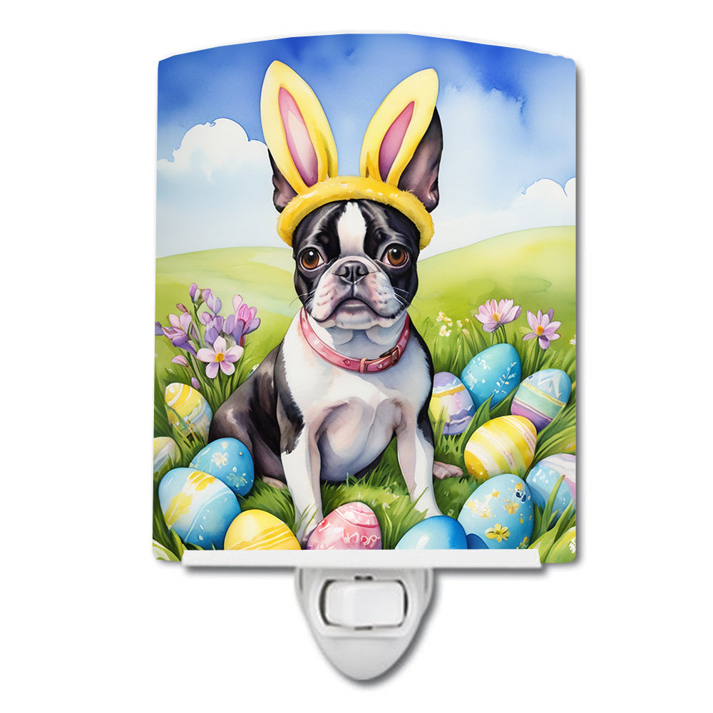 DAC4968CNL 6 x 4 in. Boston Terrier Easter Egg Hunt Ceramic Night Light
