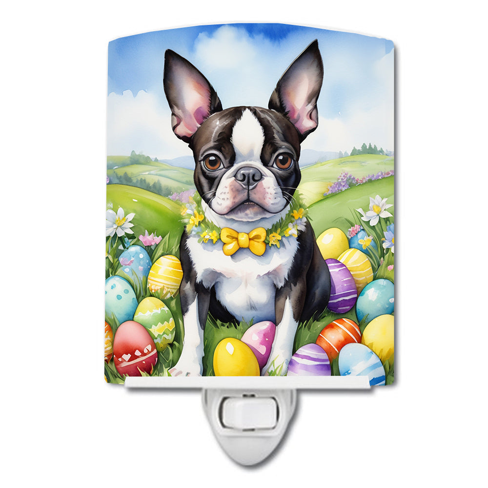DAC4969CNL 6 x 4 in. Boston Terrier Easter Egg Hunt Ceramic Night Light