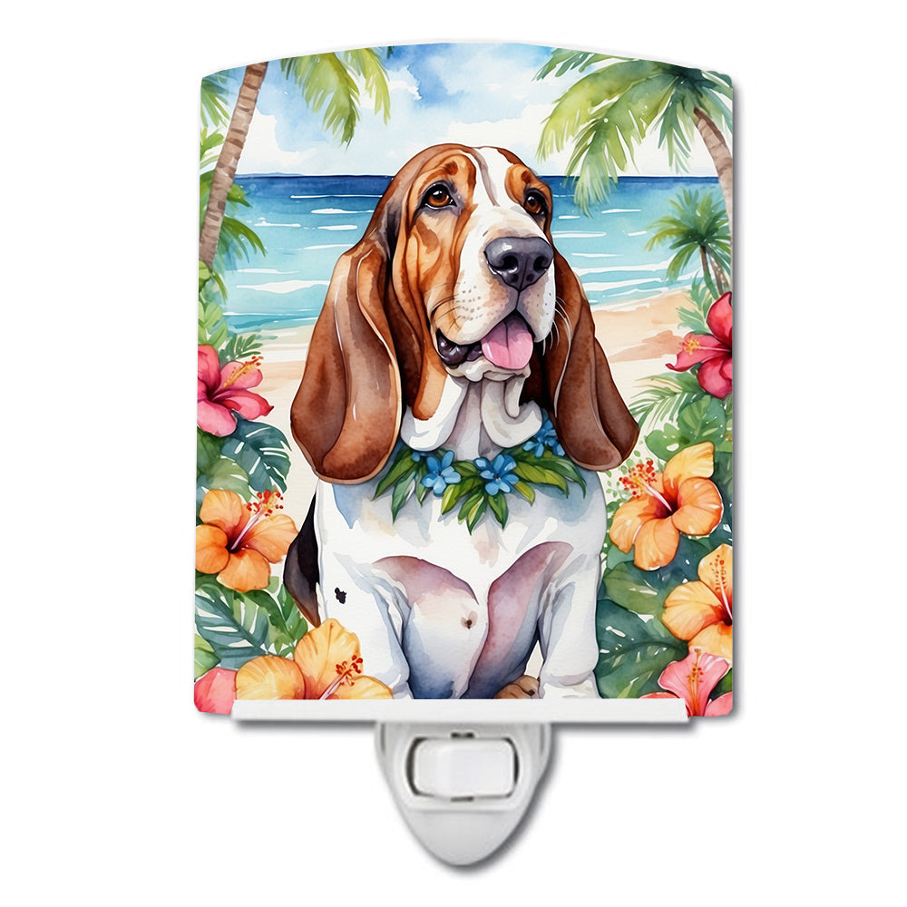 6 x 4 in. Basset Hound Luau Ceramic Night Light