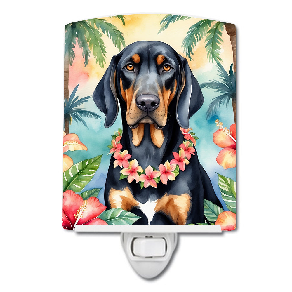 DAC6374CNL 6 x 4 in. Black & Tan Coonhound Luau Ceramic Night Light