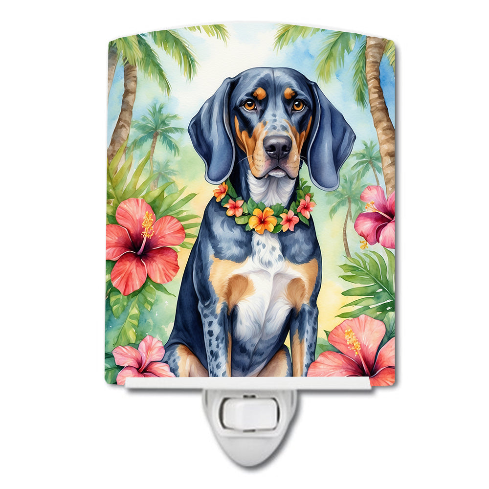 DAC6376CNL 6 x 4 in. Bluetick Coonhound Luau Ceramic Night Light