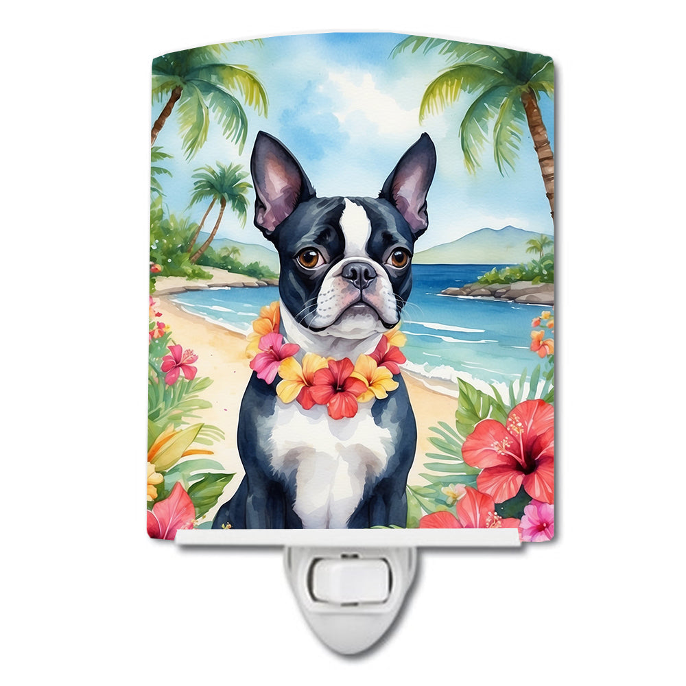 6 x 4 in. Boston Terrier Luau Ceramic Night Light