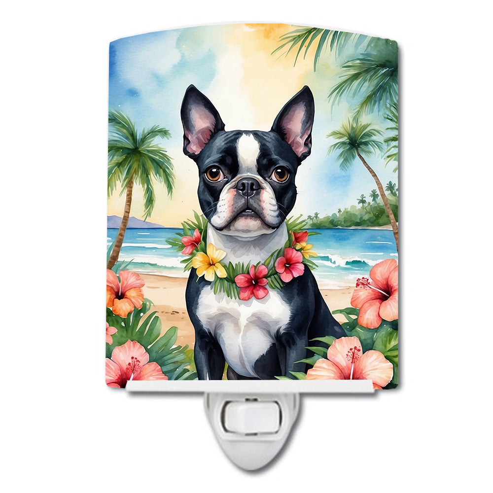 6 x 4 in. Boston Terrier Luau Ceramic Night Light