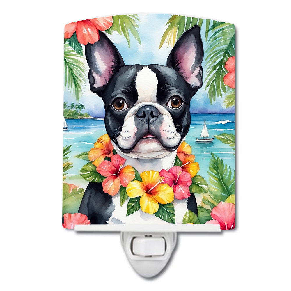 6 x 4 in. Boston Terrier Luau Ceramic Night Light