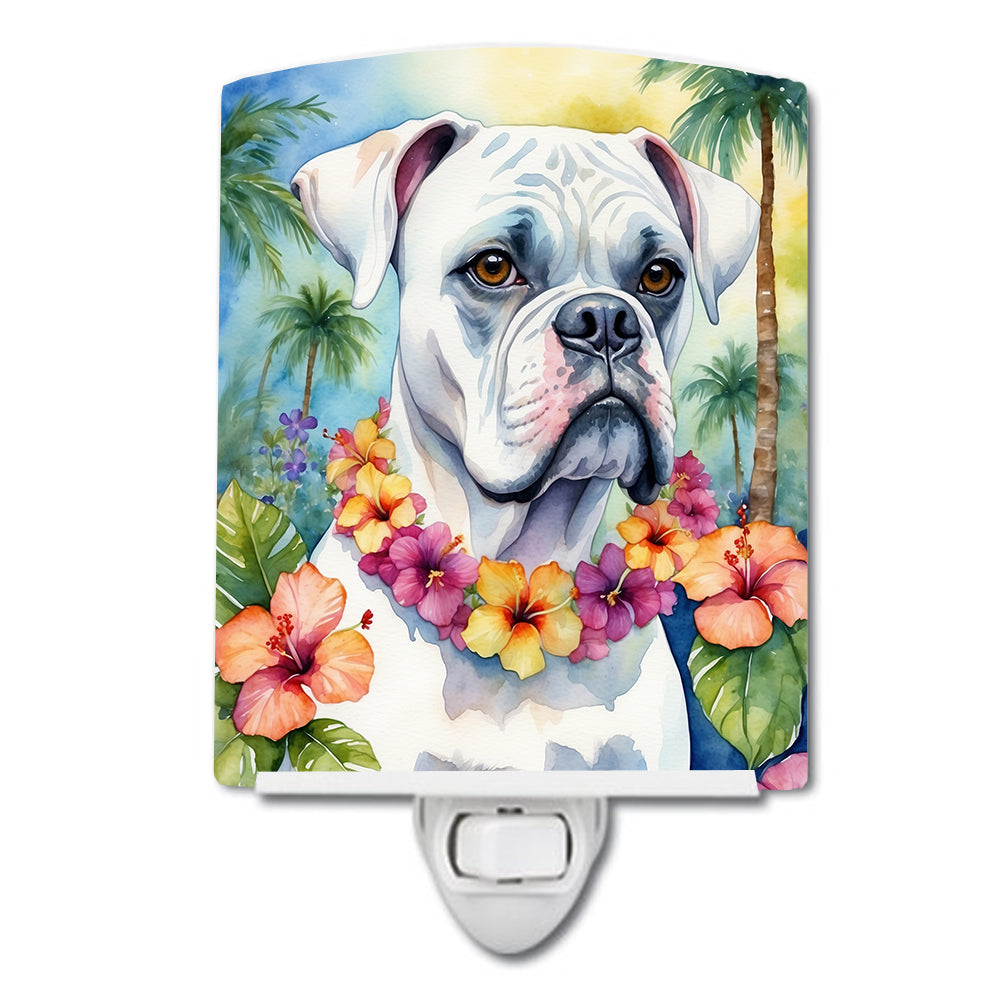 DAC6387CNL 6 x 4 in. White Boxer Luau Ceramic Night Light
