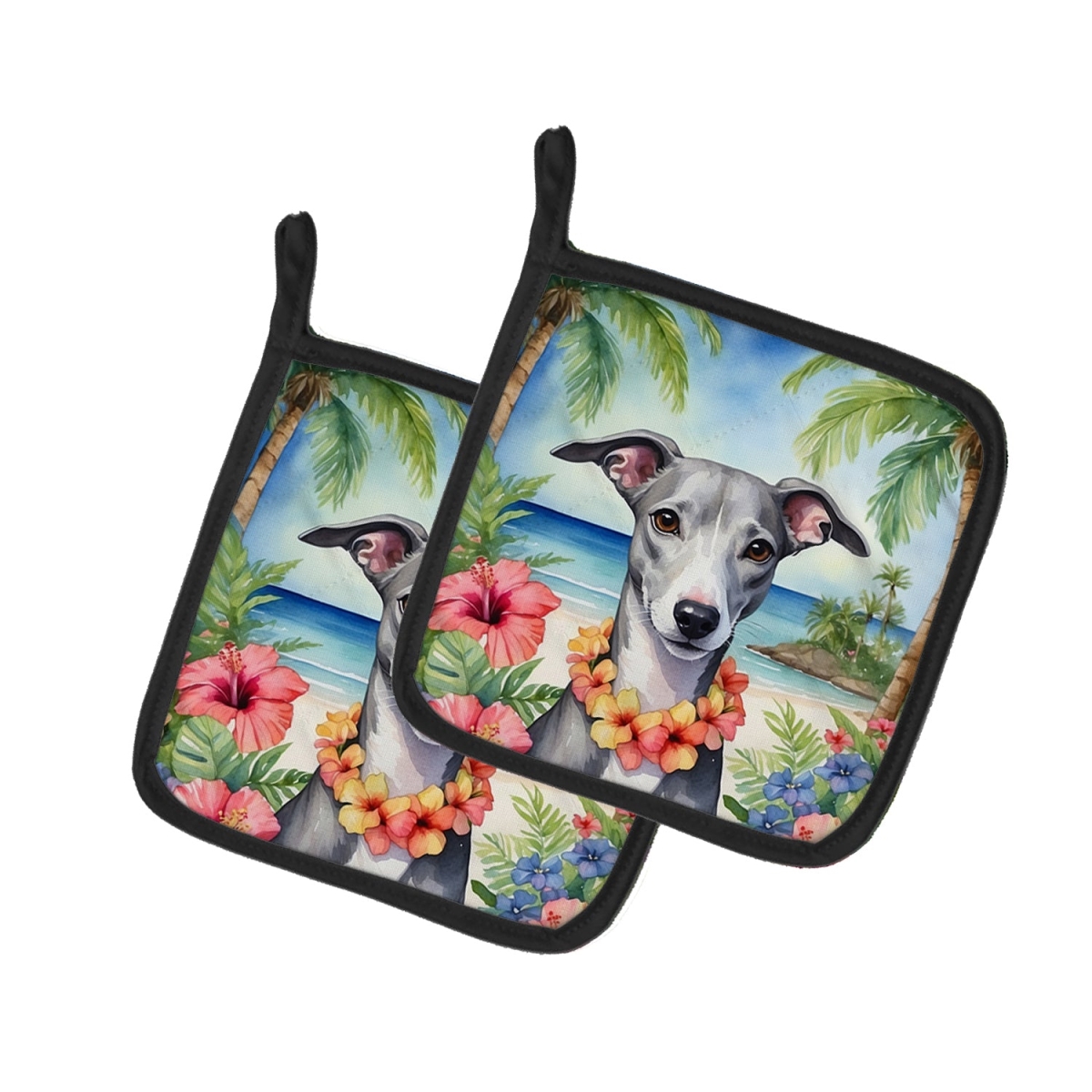Picture of Carolines Treasures DAC6537PTHD 7.5 x 7.5 in. Whippet Luau Pair of Pot Holder
