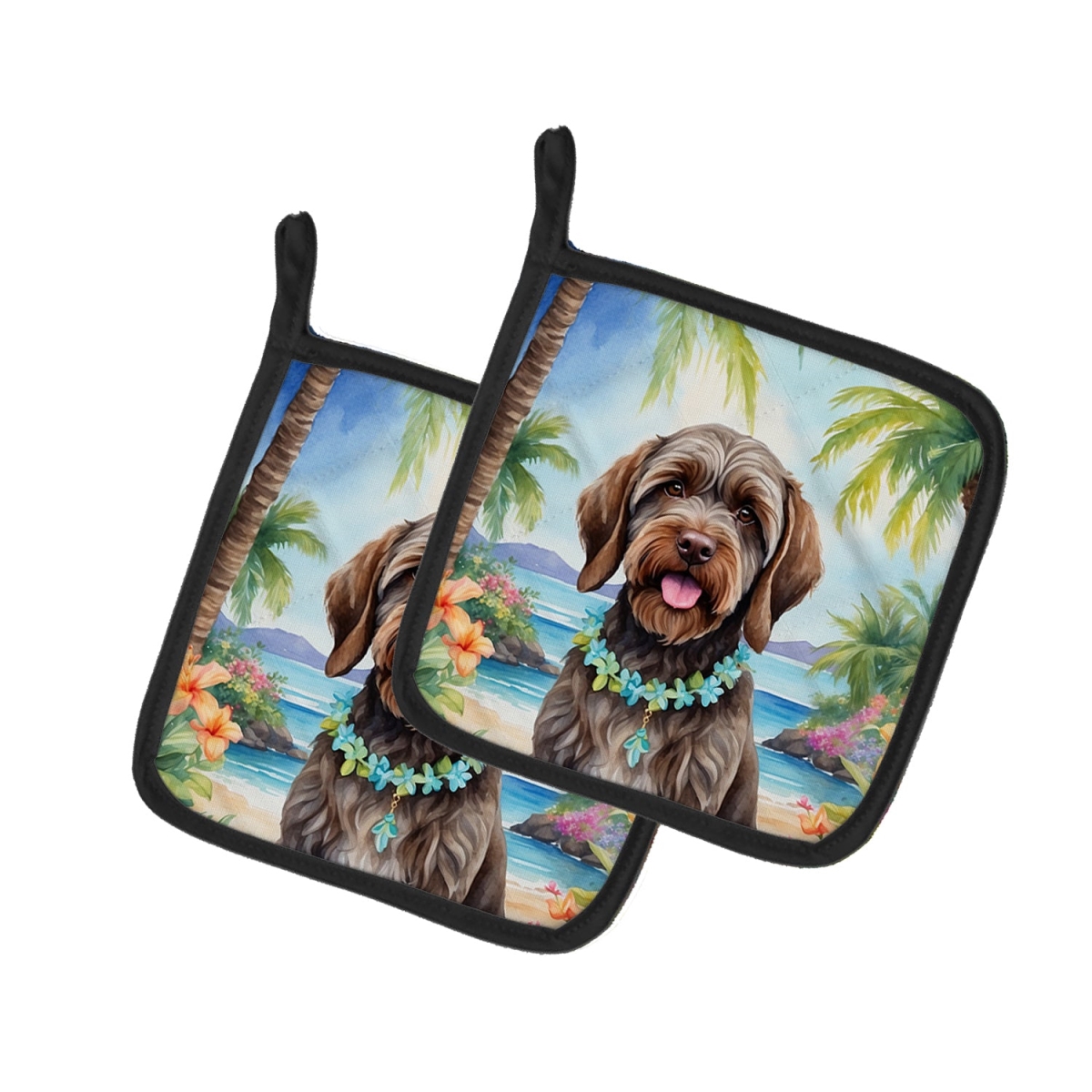 7.5 x 7.5 in. Wirehaired Pointing Griffon Luau Pair of Pot Holder