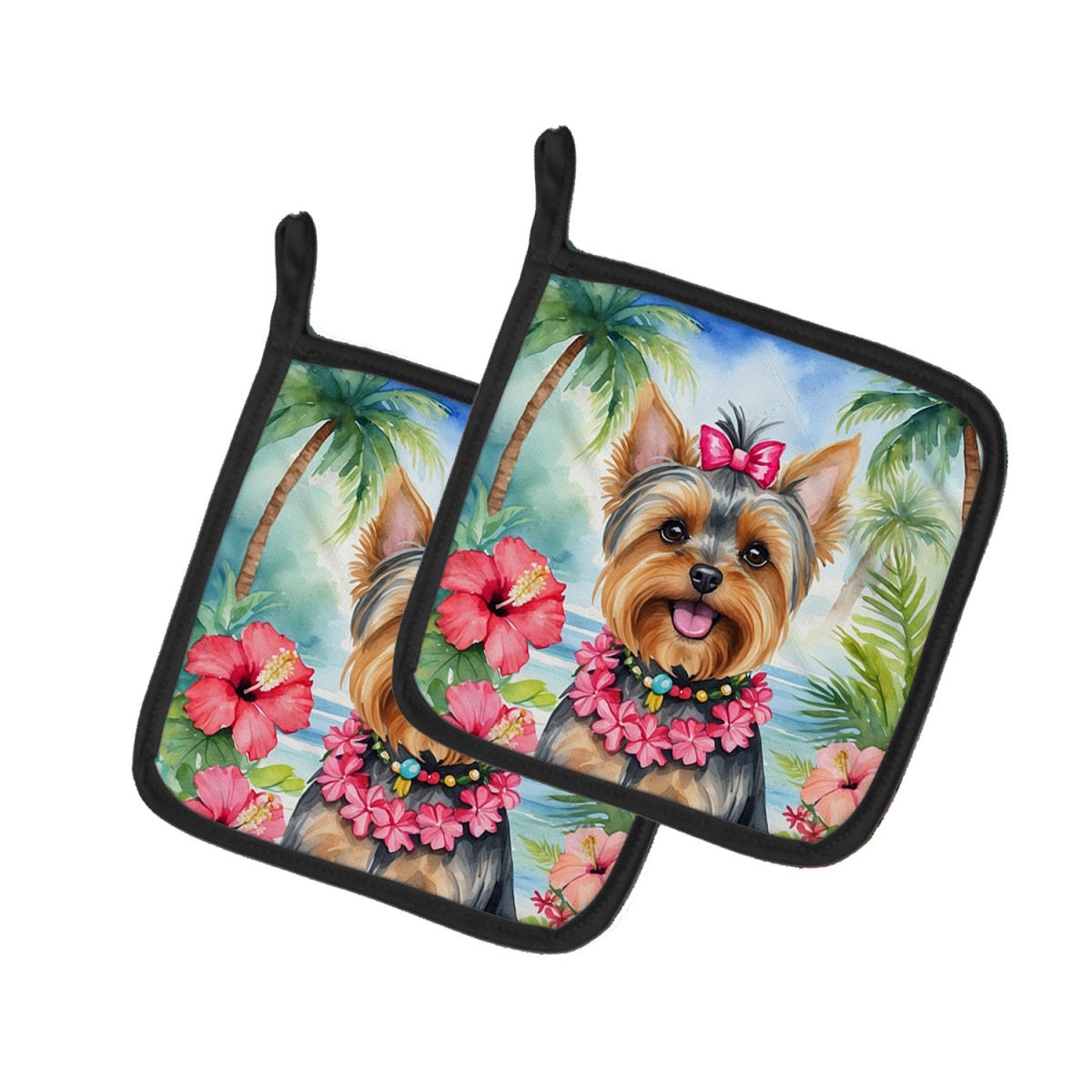 Picture of Carolines Treasures DAC6540PTHD 7.5 x 7.5 in. Yorkshire Terrier Luau Pair of Pot Holder