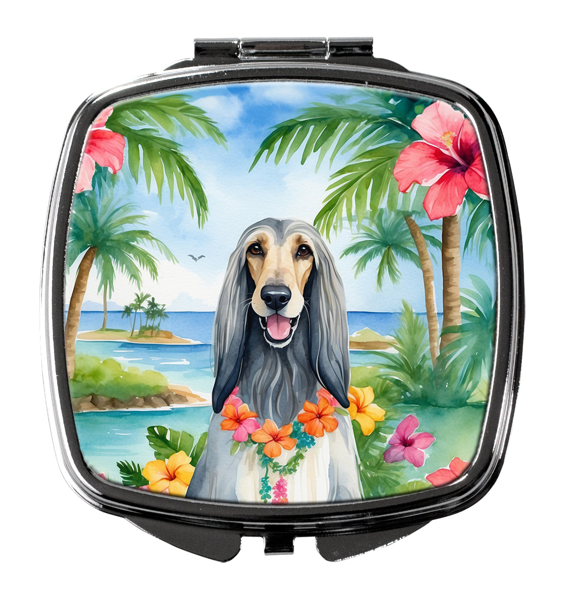 DAC6346SCM 3 x 2.75 in. Afghan Hound Luau Compact Mirror