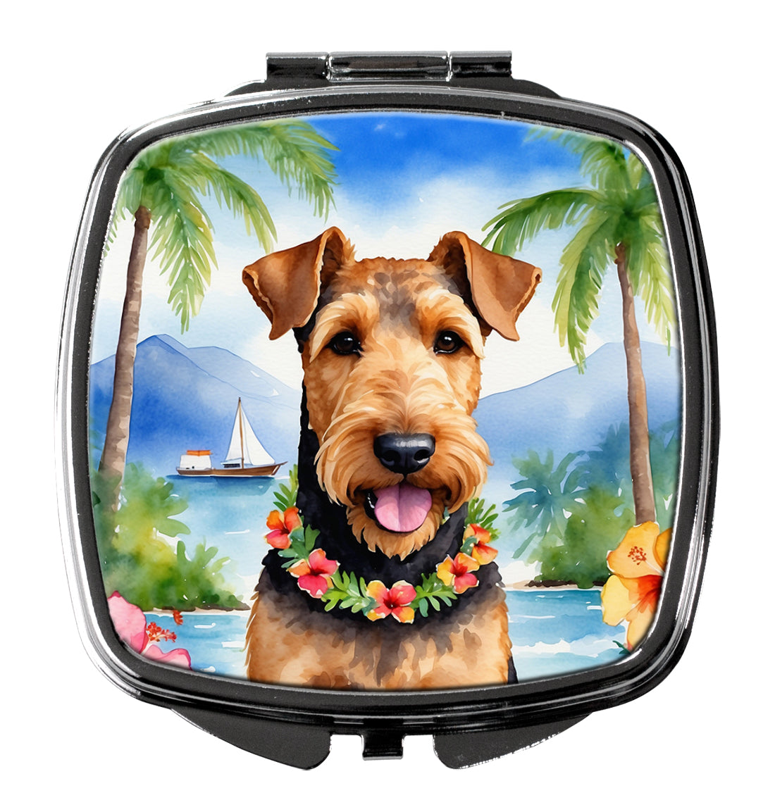 DAC6347SCM 3 x 2.75 in. Airedale Terrier Luau Compact Mirror