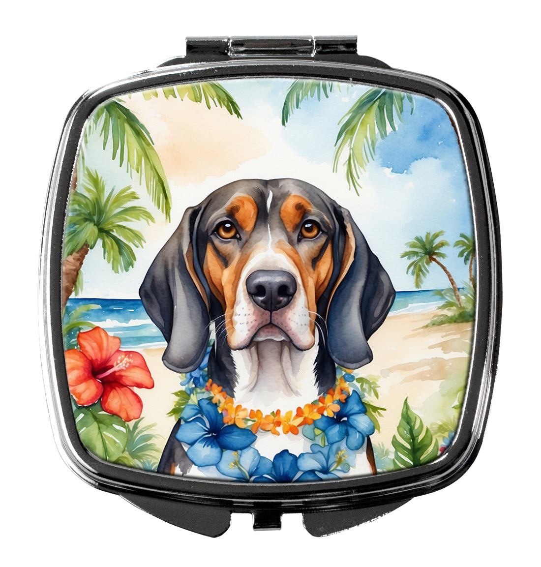 3 x 2.75 in. American English Coonhound Luau Compact Mirror