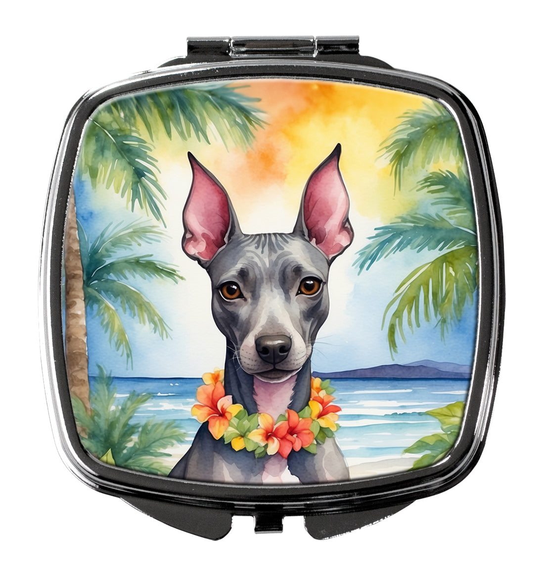 3 x 2.75 in. American Hairless Terrier Luau Compact Mirror