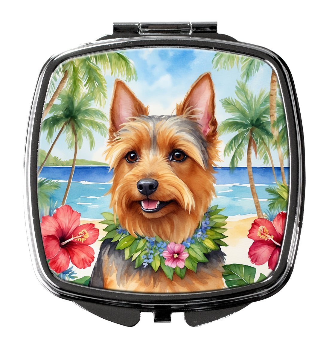 DAC6359SCM 3 x 2.75 in. Australian Terrier Luau Compact Mirror