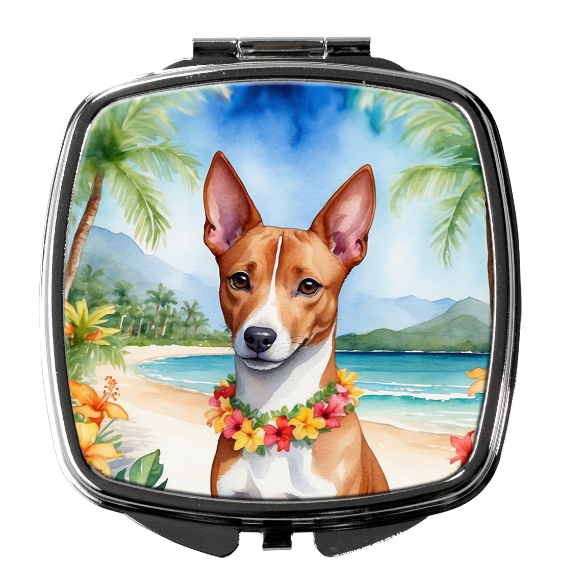 3 x 2.75 in. Basenji Luau Compact Mirror