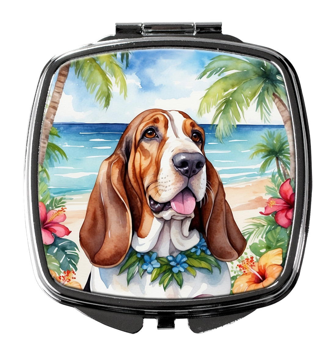 3 x 2.75 in. Basset Hound Luau Compact Mirror