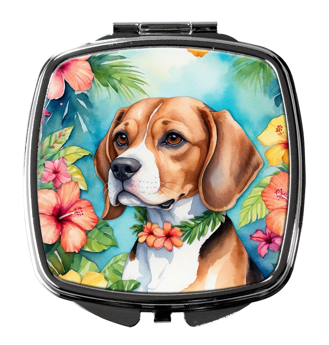 3 x 2.75 in. Beagle Luau Compact Mirror