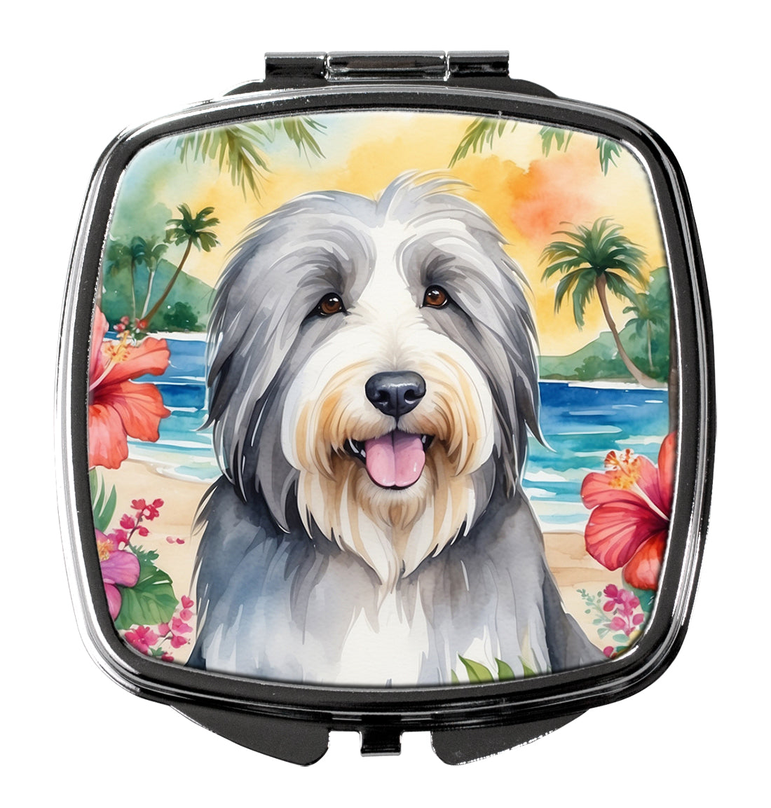 DAC6364SCM 3 x 2.75 in. Bearded Collie Luau Compact Mirror