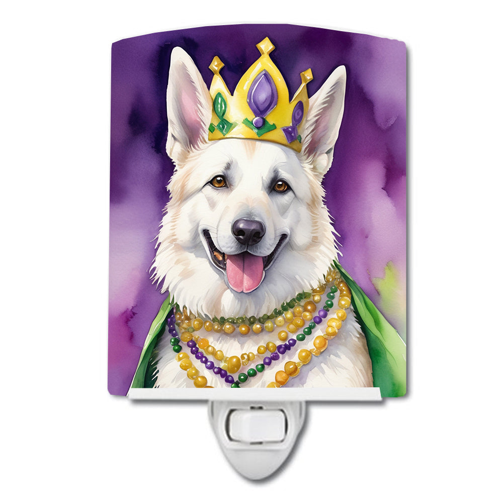 6 x 4 in. White German Shepherd King of Mardi Gras Ceramic Night Light